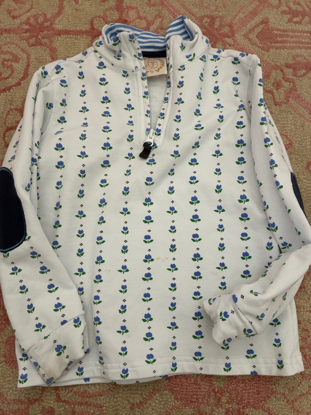 The Beaufort Bonnet Company White Pullover with Blue and Green Floral Print